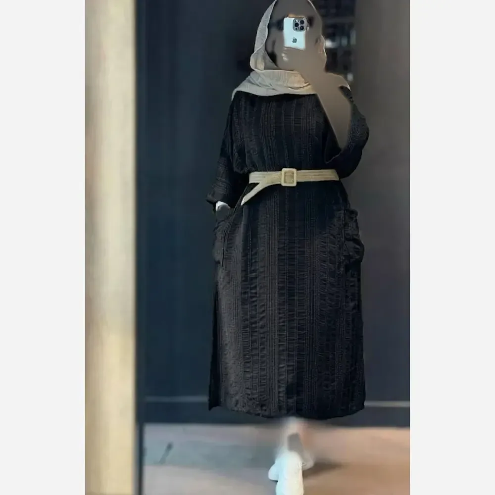 کفتان مجلسی کوک دوزی زنانه با کمربند کنفی