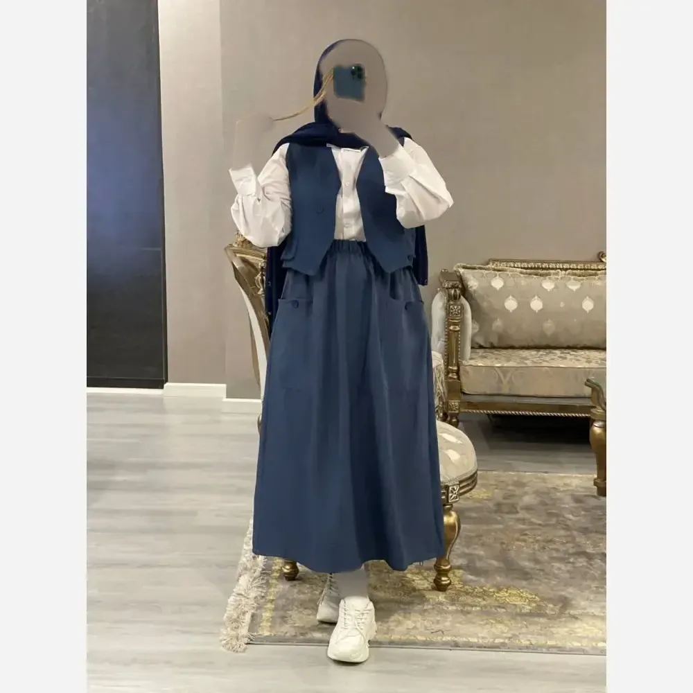 ست سه تیکه شومیز جلیقه و دامن مدل ژینا جنس شانتون