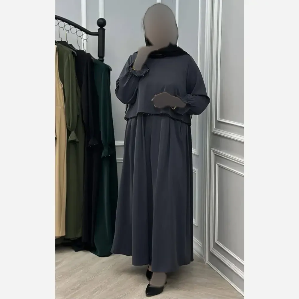 عبا زنانه مروارید دوزی شده مدل الیزه گرم بالا رنگ مشکی کله غازی نسکافه ای شکلاتی کرم سورمه ای