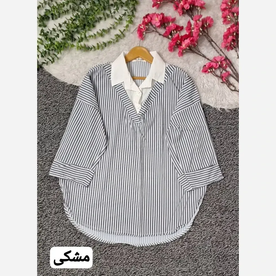 شومیز راه راه نخی خارجی خنک مدل فرانک سایز فری 38 تا 48