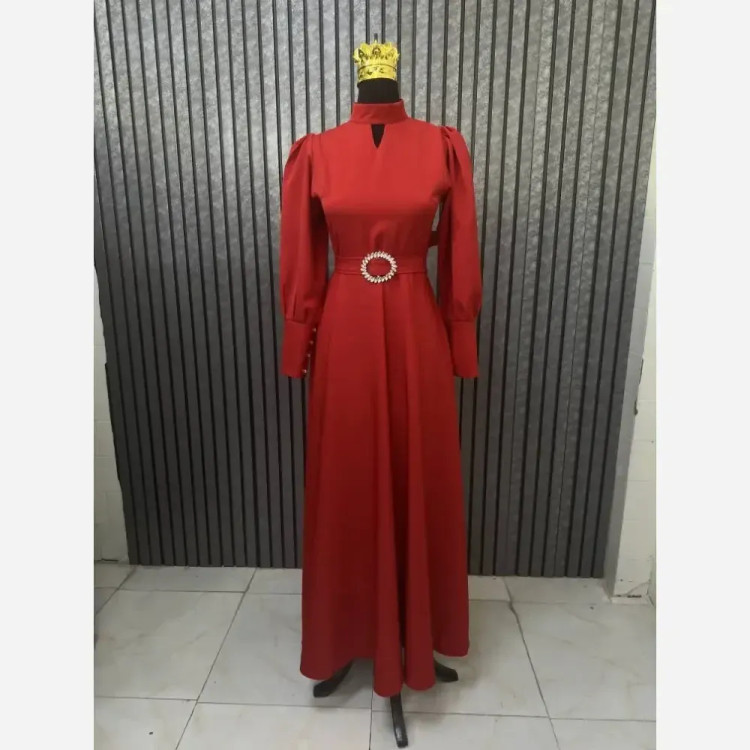 پیراهن مجلسی زنانه مدل ویکتوریا جنس مازاراتی قد 155 کمربند دار