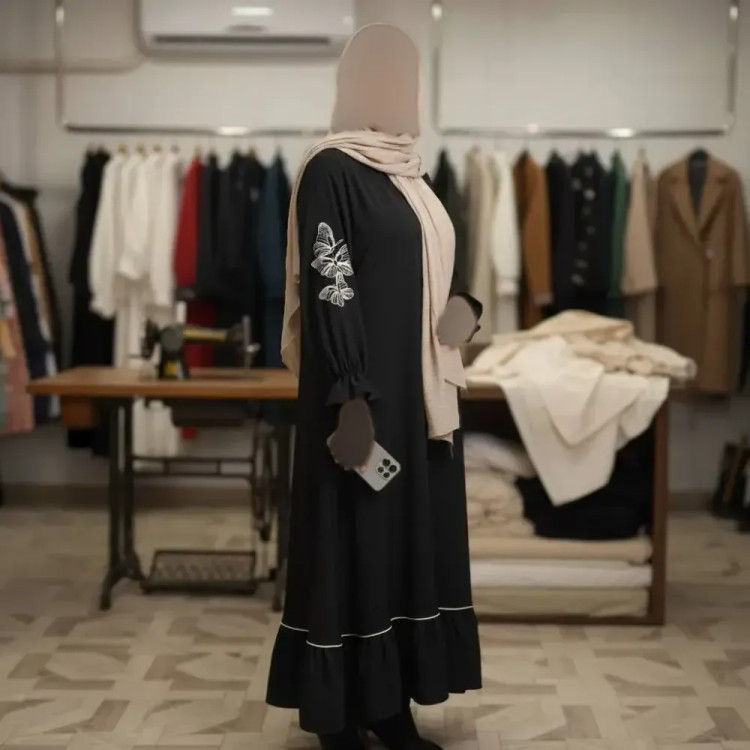 عبا زنانه مدل ترند چیندار پارچه الیزه رنگ مشکی