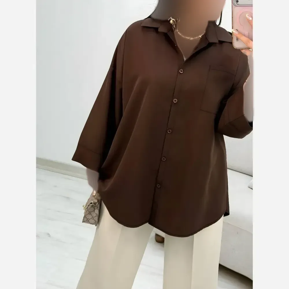 شومیز تک جیب زنانه جنس پری خنک و سبک سایز فری 38 تا 48