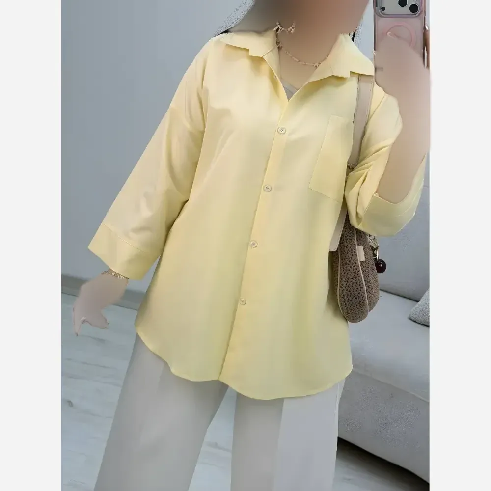 شومیز تک جیب زنانه جنس پری خنک و سبک سایز فری 38 تا 48