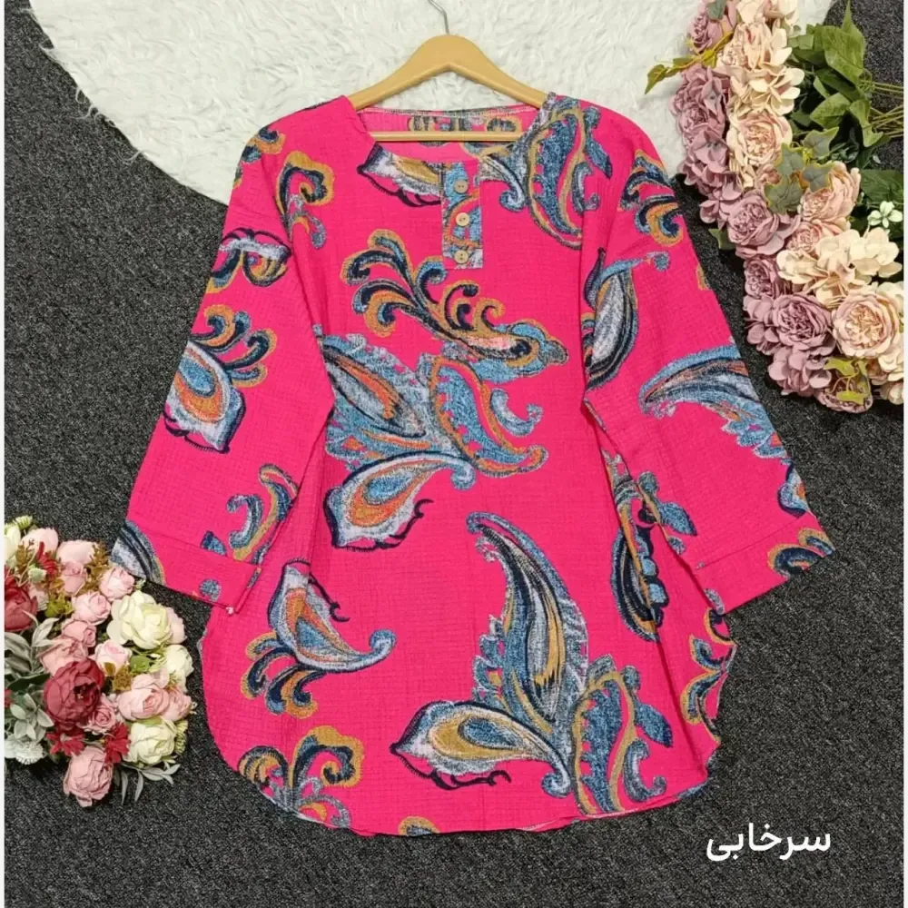 شومیز مانتویی لینزی پنبه فری سایز 38 تا 48 قد 80 دکمه چوبی خنک