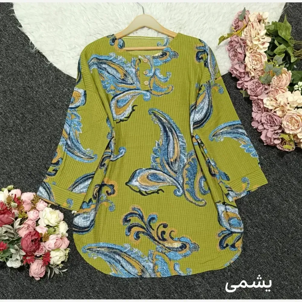 شومیز مانتویی لینزی پنبه فری سایز 38 تا 48 قد 80 دکمه چوبی خنک
