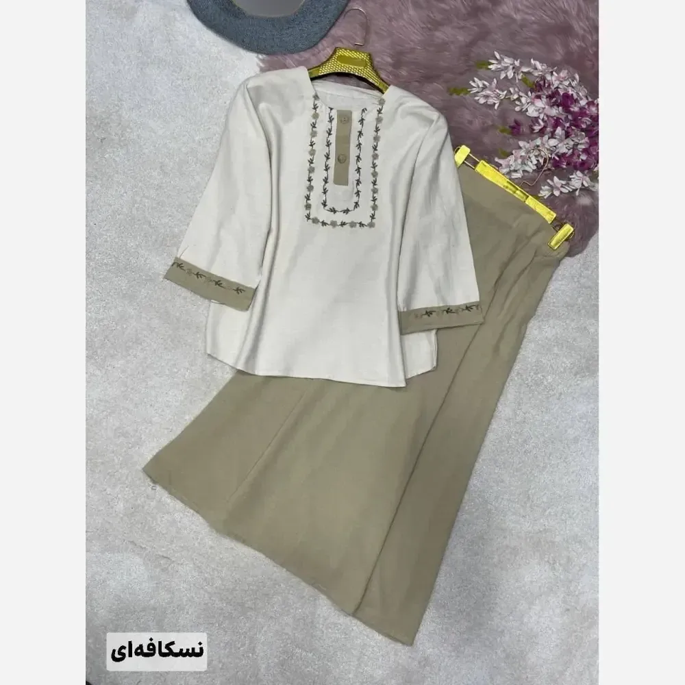 ست شومیز دامن زنانه جنس لنین و شانتون فری سایز