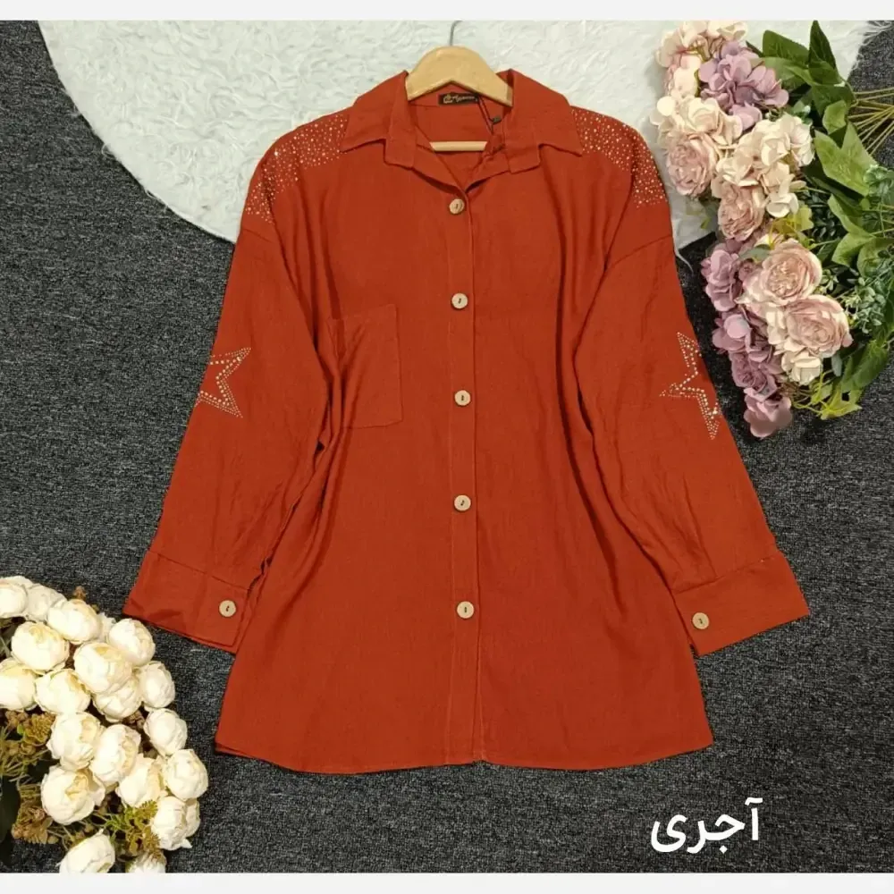 شومیز مانتویی زنانه کرسپو نگین دار درجه یک فری سایز