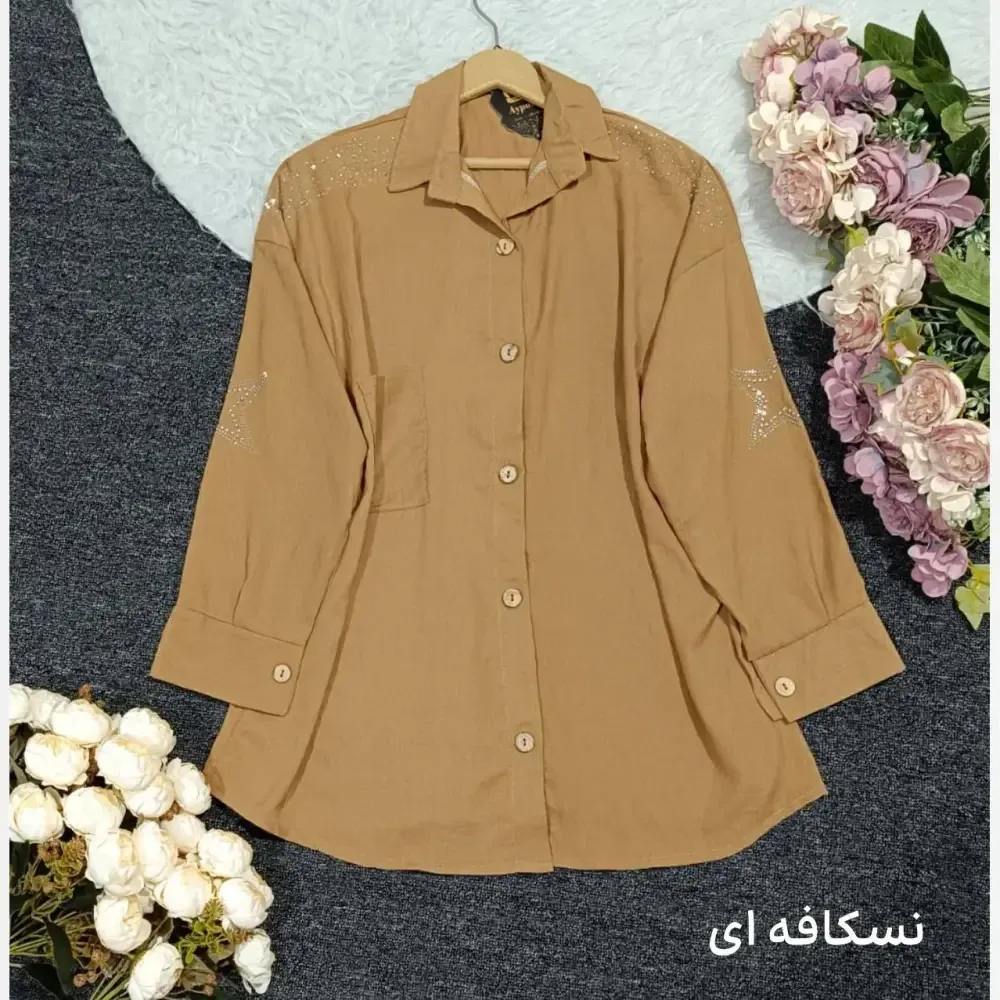 شومیز مانتویی زنانه کرسپو نگین دار درجه یک فری سایز
