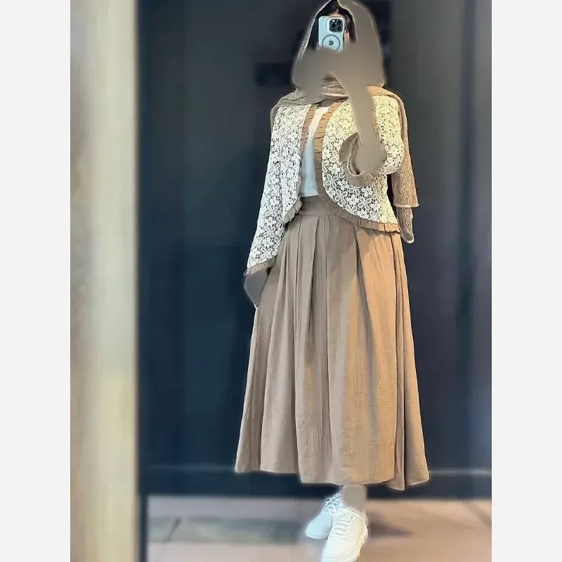 ست شومیز و دامن چین چیلا جنس کراش آیوا و گیپور رنگی