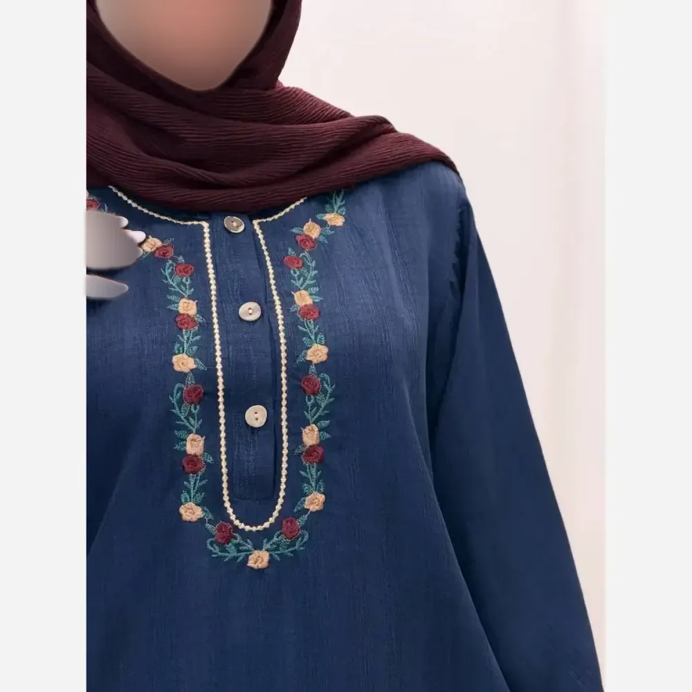 کفتان گلی لینن و گلدوزی سایز بزرگ فری سایز تا 50 رنگ مشکی و سرمه ای