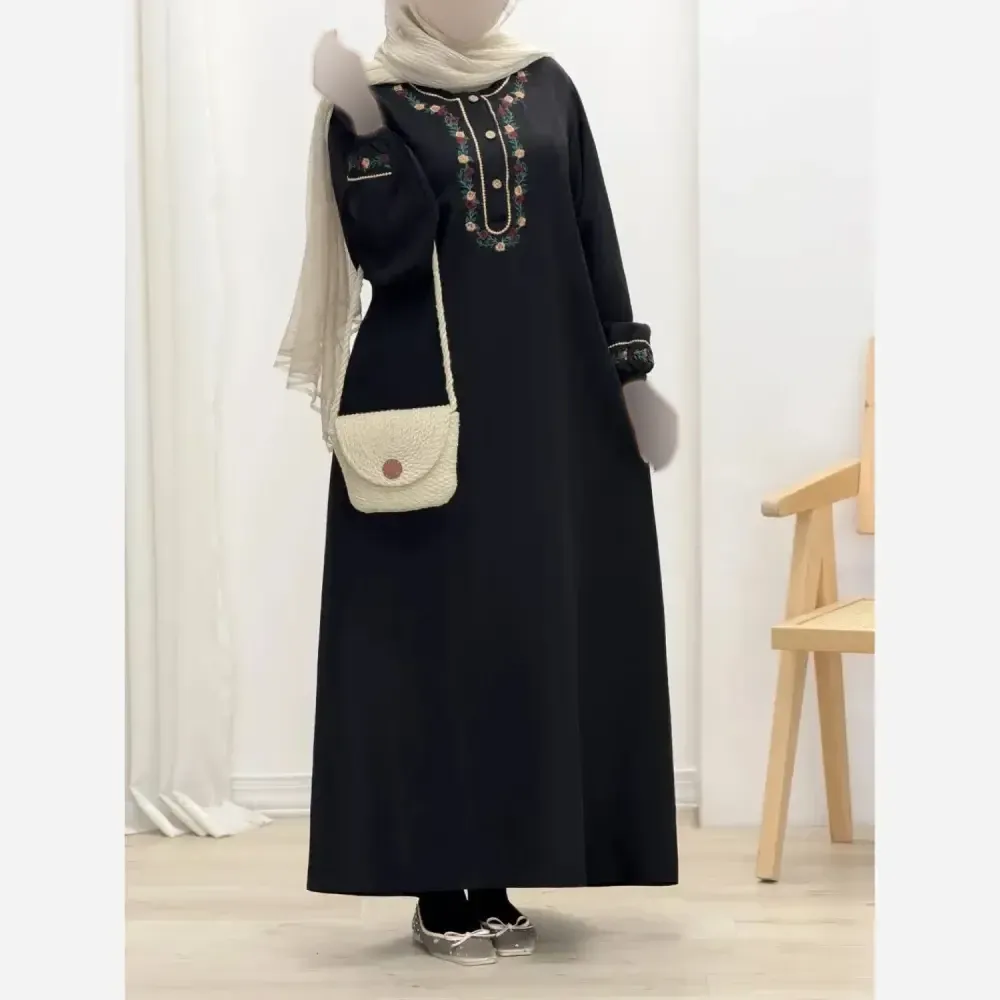 کفتان گلی لینن و گلدوزی سایز بزرگ فری سایز تا 50 رنگ مشکی و سرمه ای
