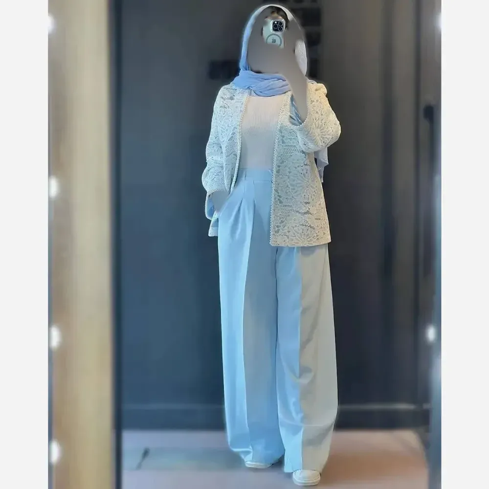 کت و شلوار زنانه گندم جنس مازراتی و گیپور رنگ مشکی و کرمی سایز 1 و 2