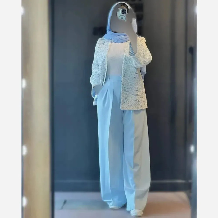 کت و شلوار زنانه گندم جنس مازراتی و گیپور رنگ مشکی و کرمی سایز 1 و 2