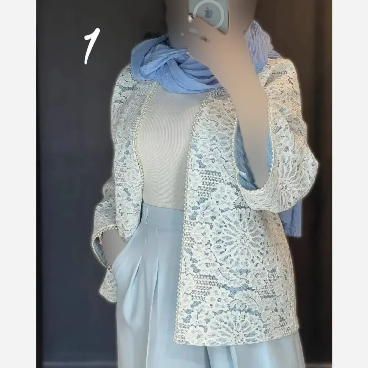 کت و شلوار زنانه گندم جنس مازراتی و گیپور رنگ مشکی و کرمی سایز 1 و 2
