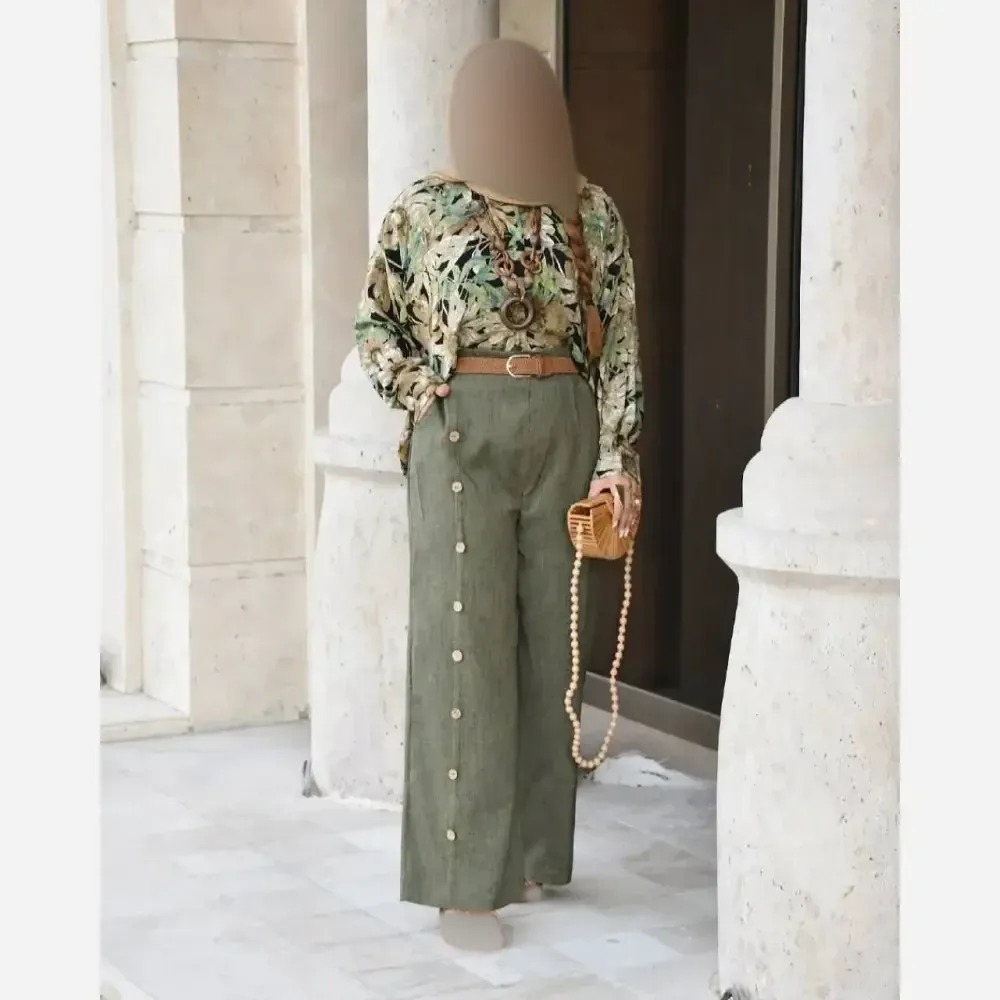 ست شومیز شلوار زنانه جنس بوگاتی و شانتون رنگ سرمه ای و سبز
