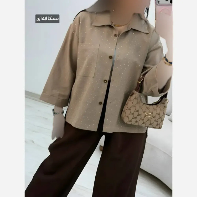 شومیز لنین آیسل نگین کوبی شده فری سایز