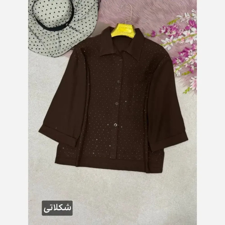 شومیز لنین آیسل نگین کوبی شده فری سایز