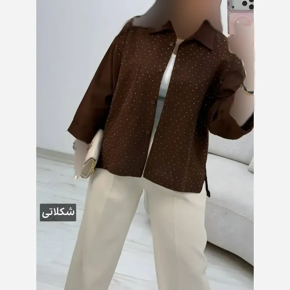 شومیز لنین آیسل نگین کوبی شده فری سایز