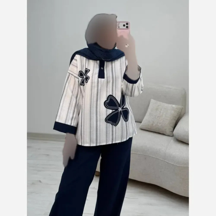 ست شومیز و شلوار زنانه مدل سنجاقک لنین و کنف فری سایز