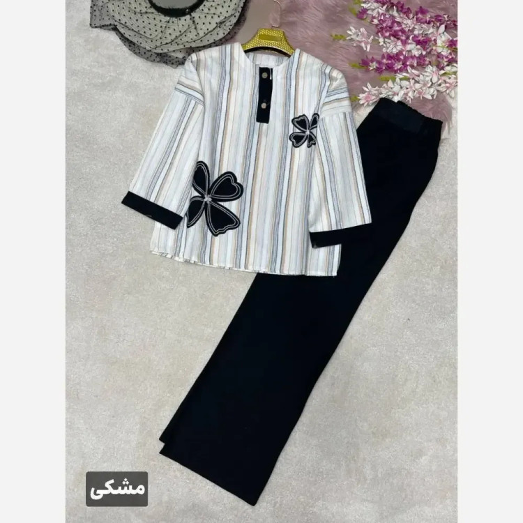 ست شومیز و شلوار زنانه مدل سنجاقک لنین و کنف فری سایز