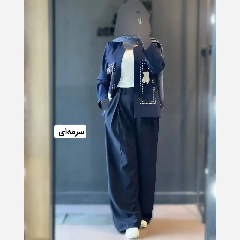 کت و شلوار زنانه مدل گلدوزی پاندا جنس مازراتی رنگ بندی متنوع سایز 1 و 2