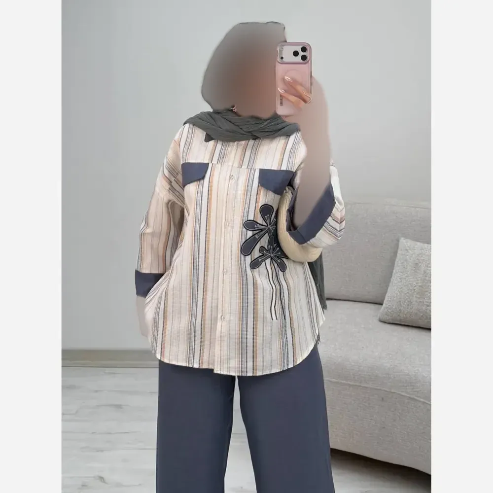 ست شومیز شلوار لنین بیسکویتی و شانتون مدل نوگل سایز 38 تا 46