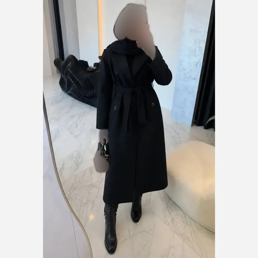 کت بلند زنانه مدل صبا جنس فاستونی پلاس رنگ مشکی سایز فری سایز 40 تا 48