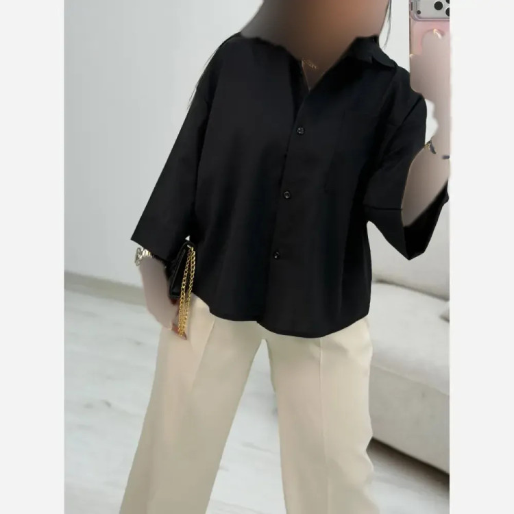 شومیز باکسی پوپلین زنانه رنگ مشکی سایز فری 38 تا 46