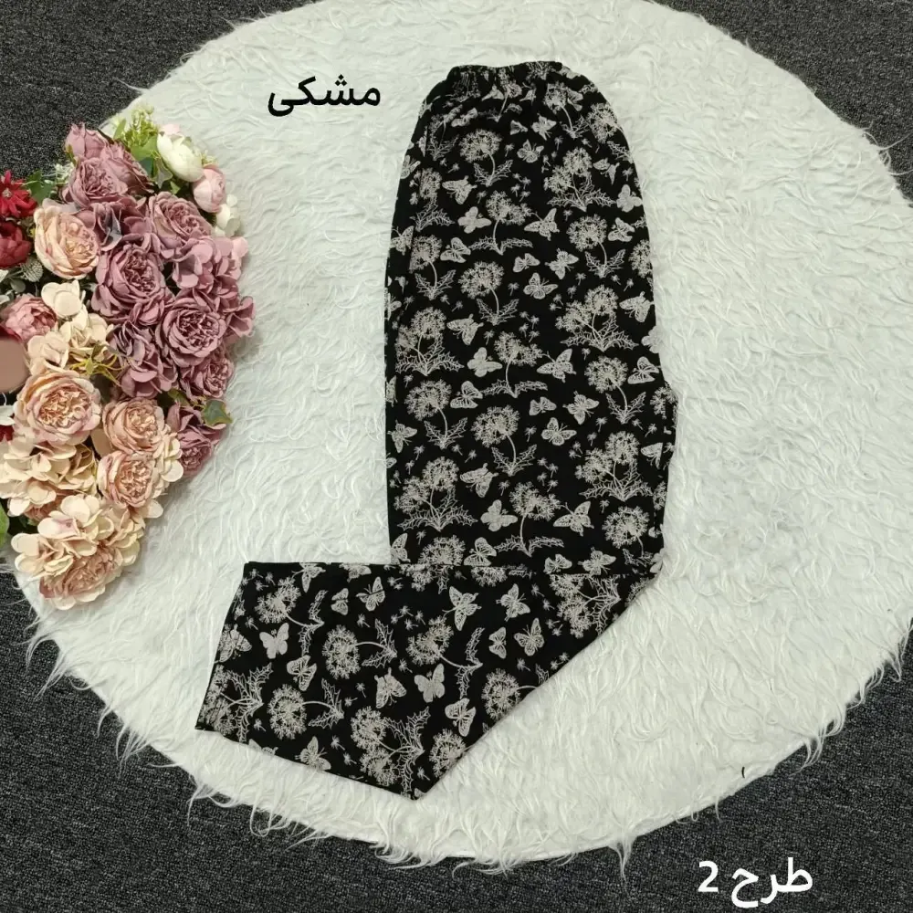 شلوار راحتی طرح دار سایز بزرگ نخی برداشت کشسانی بالا