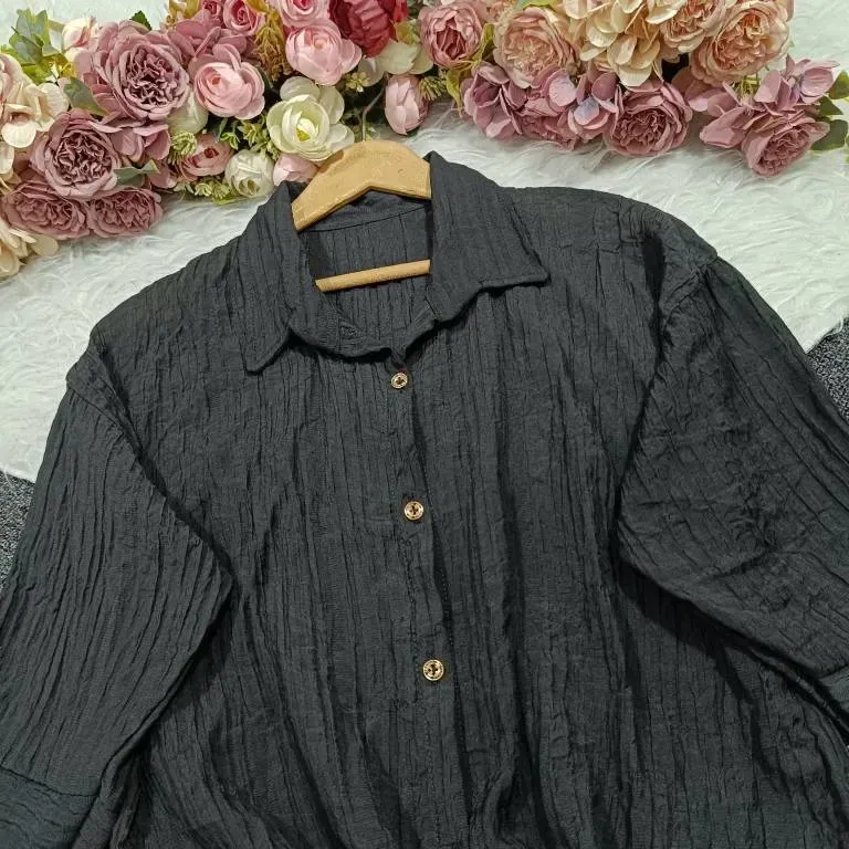 شومیز گره ای زنانه جنس آیوا کریستال رنگ مشکی سایز فری سایز