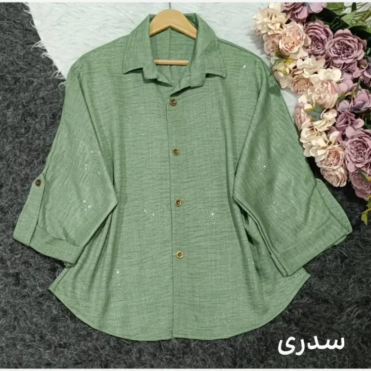 شومیز مانتویی نگینی زنانه جنس صوفیا درجه یک فری سایز