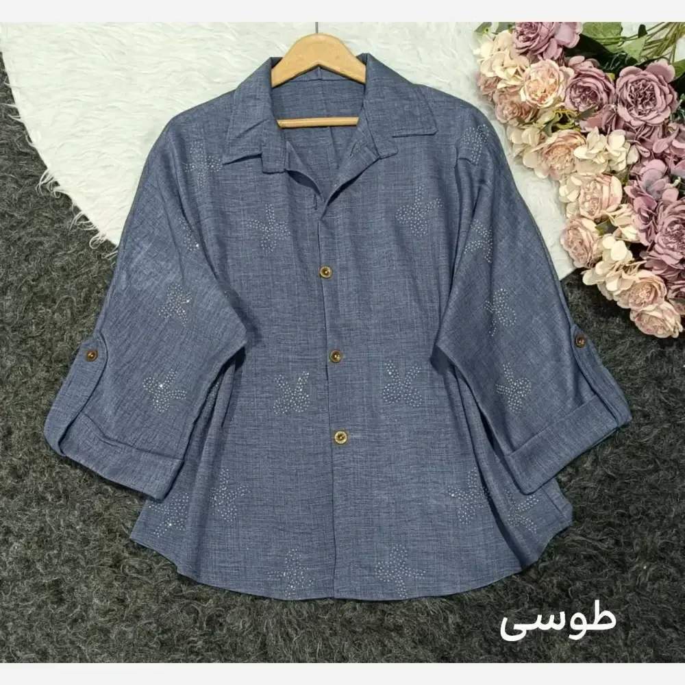 شومیز مانتویی نگینی زنانه جنس صوفیا درجه یک فری سایز