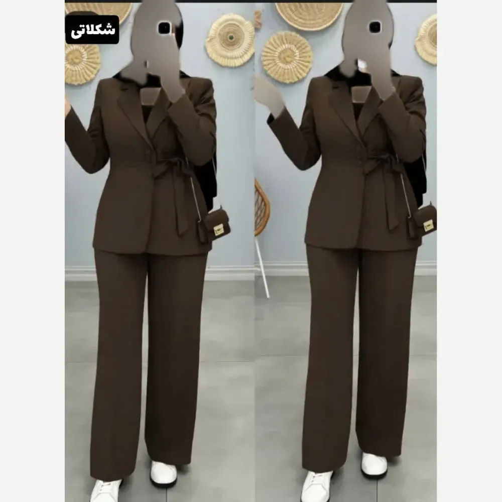 کت و شلوار زنانه مدل نسترن جنس مازراتی کمردار