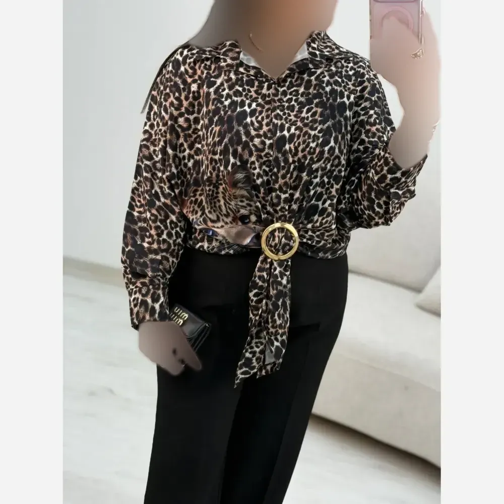 شومیز گره ای پلنگی جنس بوگاتی درجه یک فری سایز