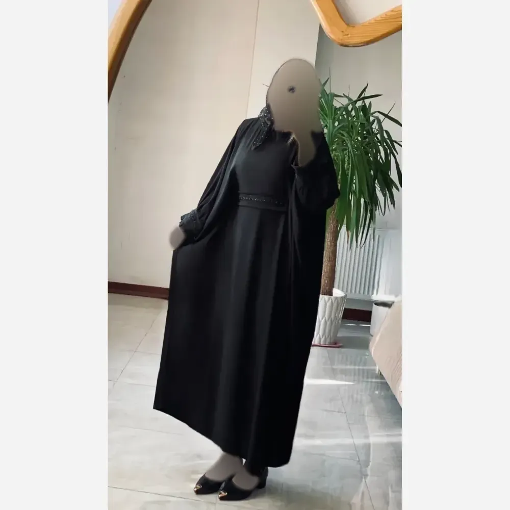 عبا زنانه مدل راحیل جنس الیزه رنگ مشکی سایز فری سایز