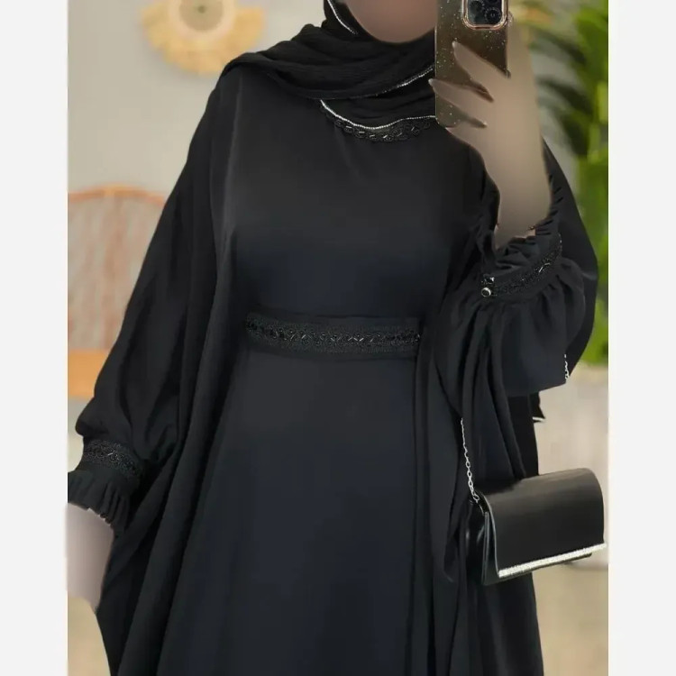 عبا زنانه مدل راحیل جنس الیزه رنگ مشکی سایز فری سایز
