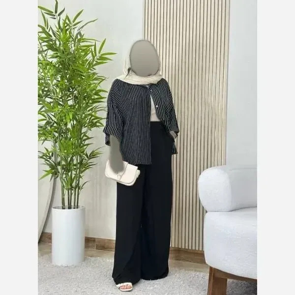 خرید شومیز شلوار لینن و شانتون مهسون رنگ مشکی شکلاتی سرمهای سایز یک و دو