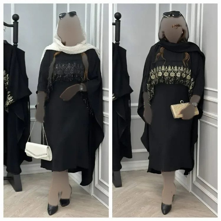 ست پیراهن رویه دار فاخر جنس کرپ بوگاتی رنگ مشکی و طلایی سایز فری 38 تا 48