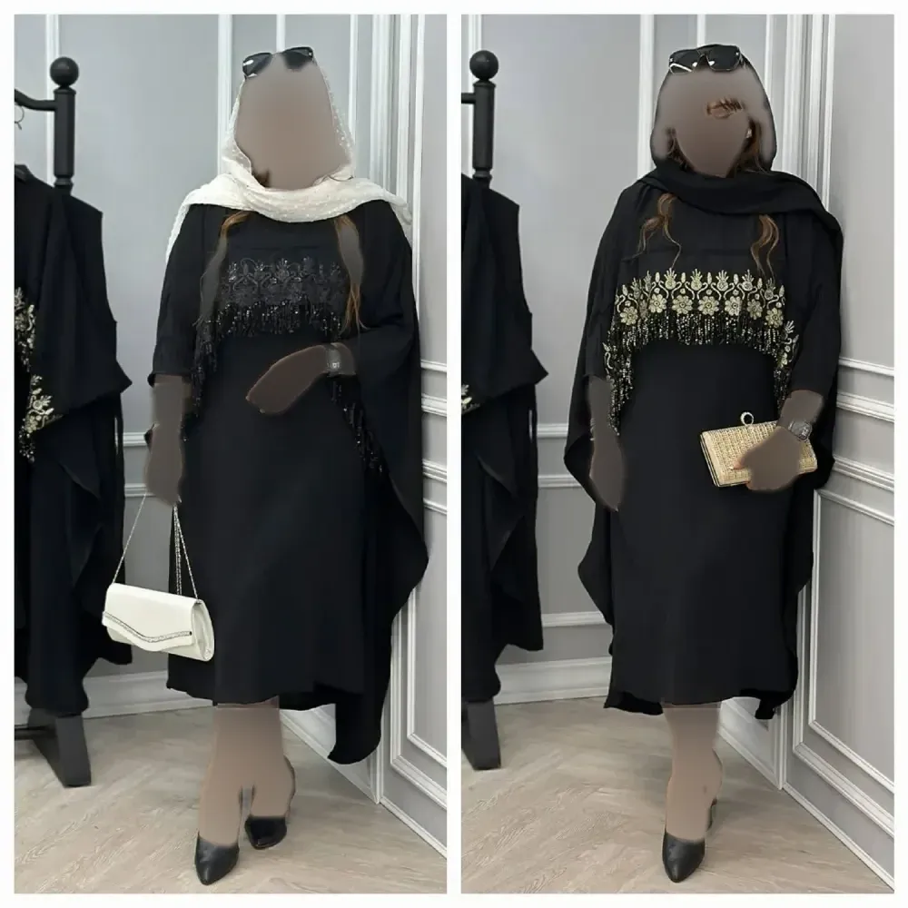 ست پیراهن رویه دار فاخر جنس کرپ بوگاتی رنگ مشکی و طلایی سایز فری 38 تا 48