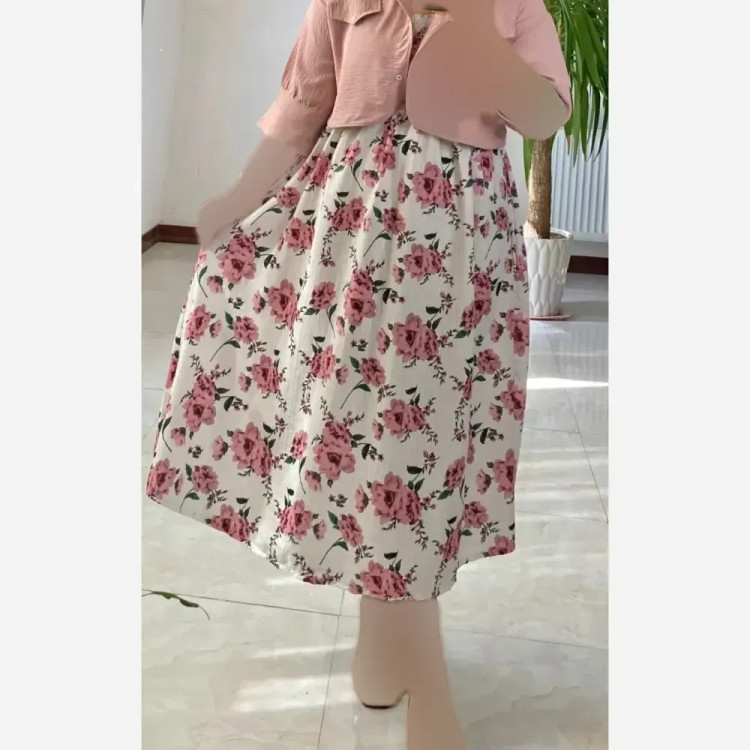 کت سارافون زنانه سودا جنس شانتون کریشه و ابروبادی رنگ صورتی فری سایز