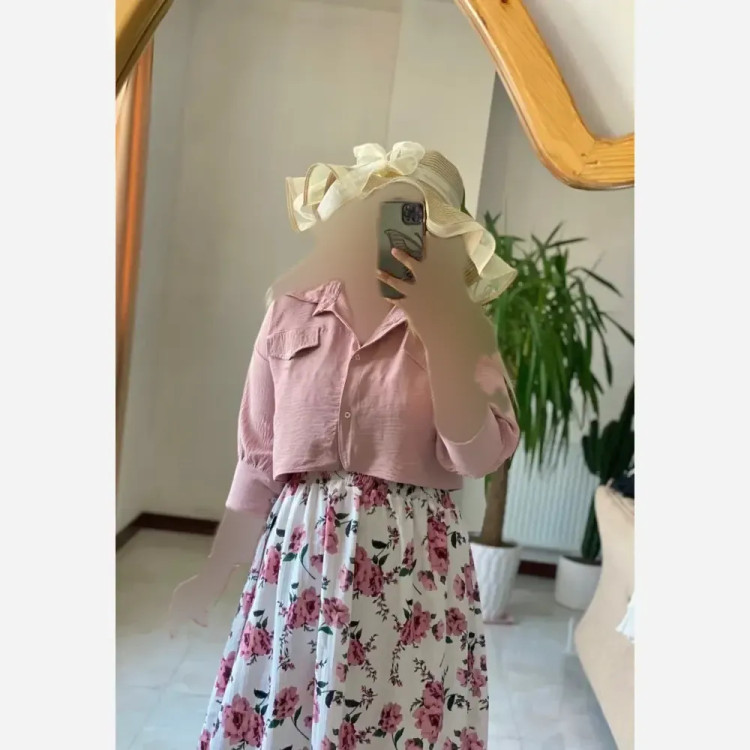 کت سارافون زنانه سودا جنس شانتون کریشه و ابروبادی رنگ صورتی فری سایز