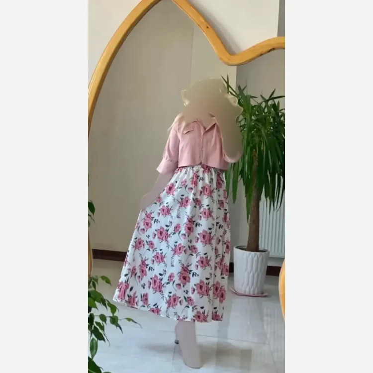 کت سارافون زنانه سودا جنس شانتون کریشه و ابروبادی رنگ صورتی فری سایز
