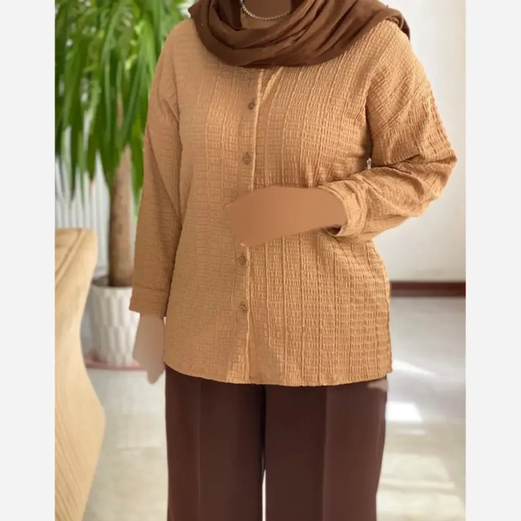 شومیز زنانه نیکی جنس بیسکوییتی حصیری فری سایز