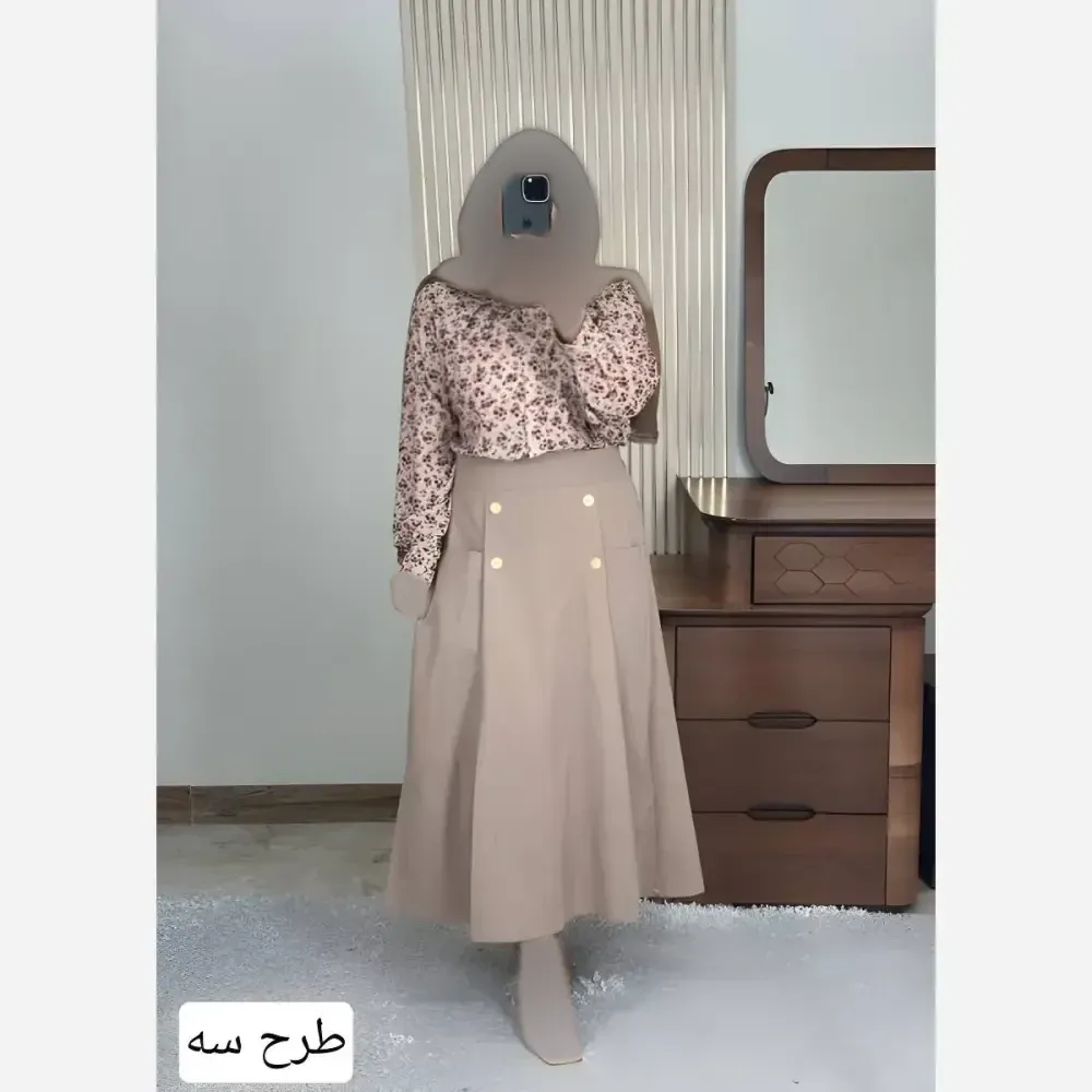 ست شومیز دامن گلبرگ لینن نچرال و بوگاتی طوسی