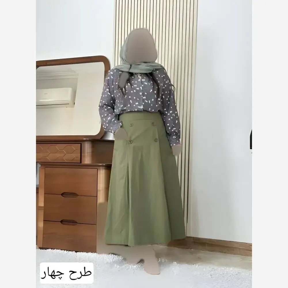 ست شومیز دامن گلبرگ لینن نچرال و بوگاتی طوسی