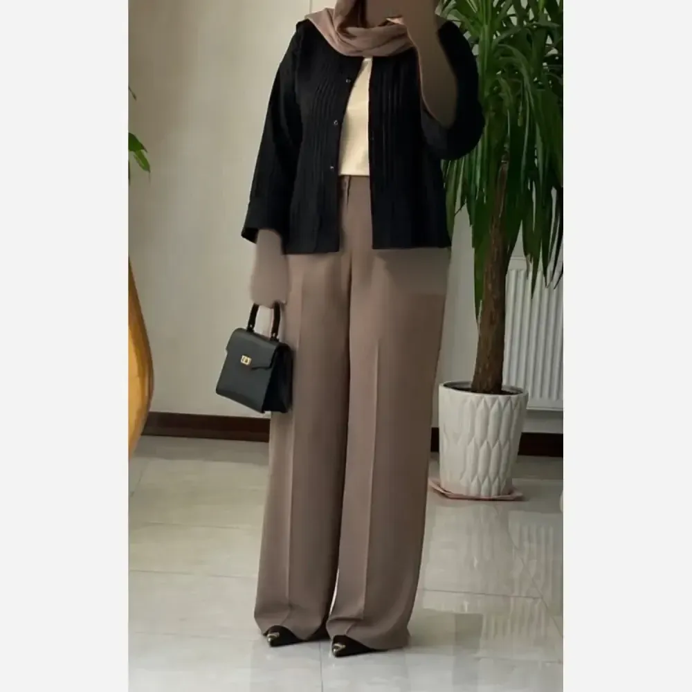 شومیز باکسی شیشه ای زنانه فری سایز آبی و مشکی