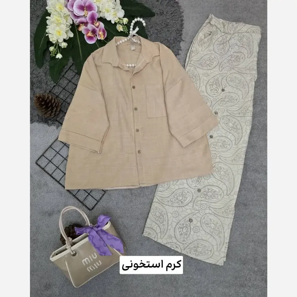 ست سه تیکه کت و سارافن و کمربند جنس کت تافته سارافن ژاکارد سایز فری 38 تا 48