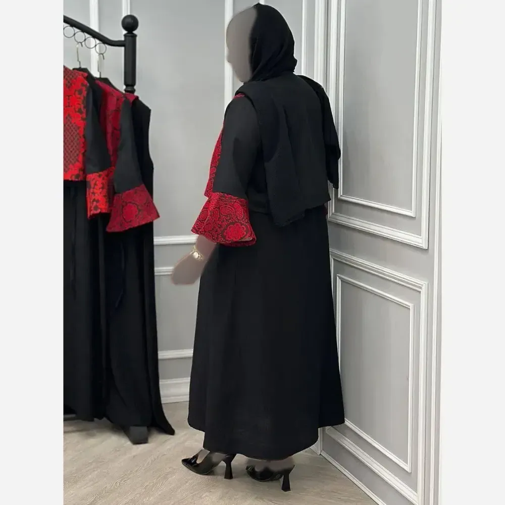 ست سه تیکه کت و سارافن و کمربند جنس کت تافته سارافن ژاکارد سایز فری 38 تا 48
