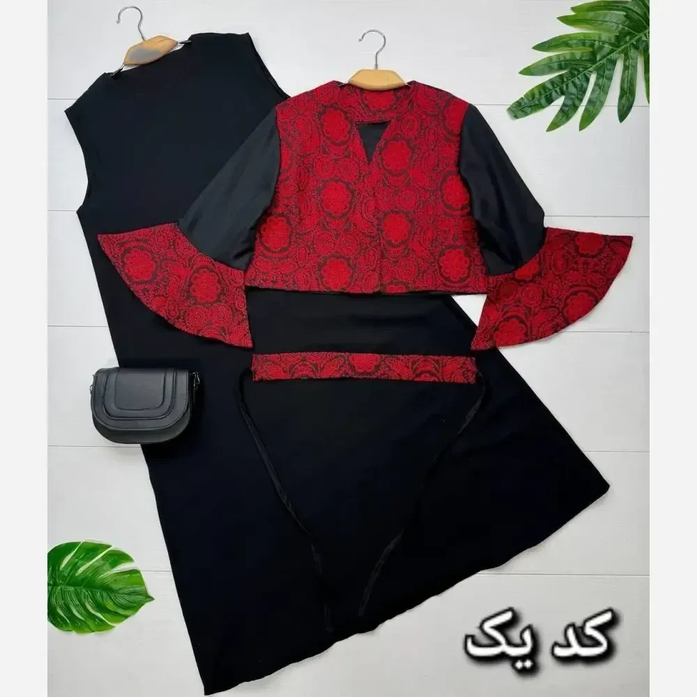 ست سه تیکه کت و سارافن و کمربند جنس کت تافته سارافن ژاکارد سایز فری 38 تا 48